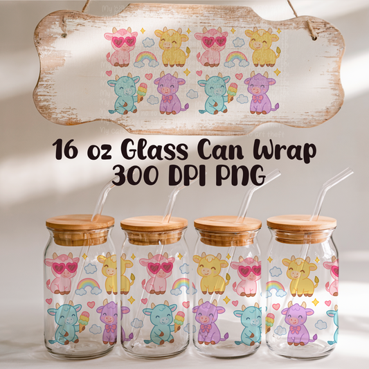 Pastel Summer Cows Glass Can Wrap