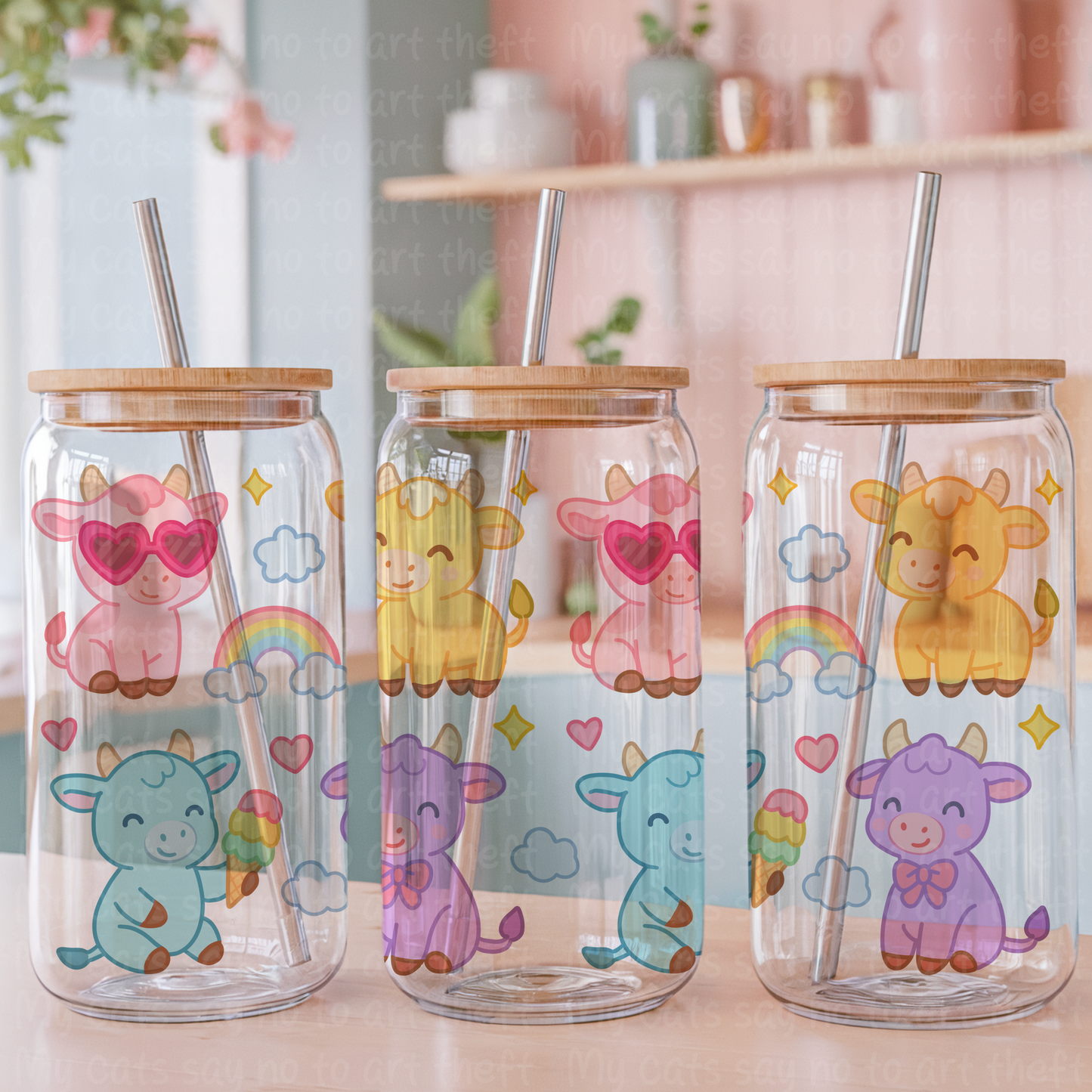 Pastel Summer Cows Glass Can Wrap