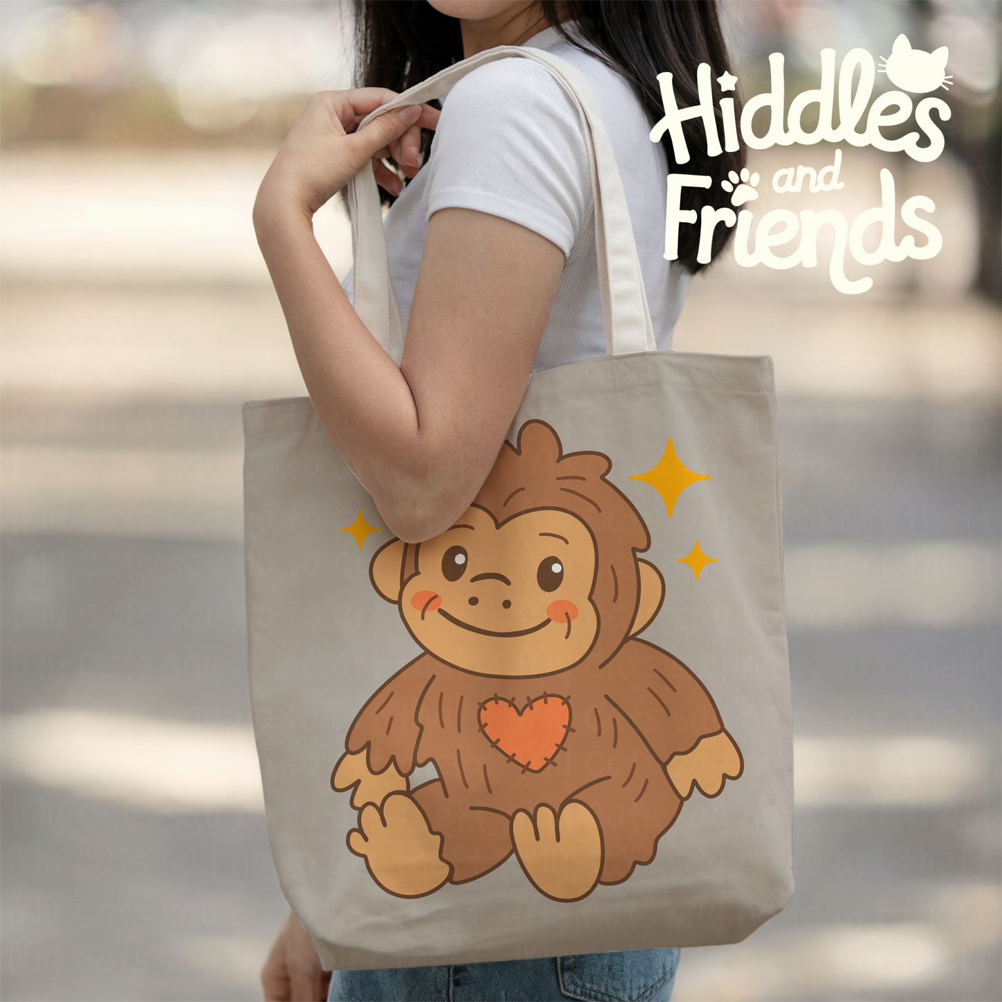 Digital Plush Bigfoot Sticker – Kawaii Heart-Patch Cryptid