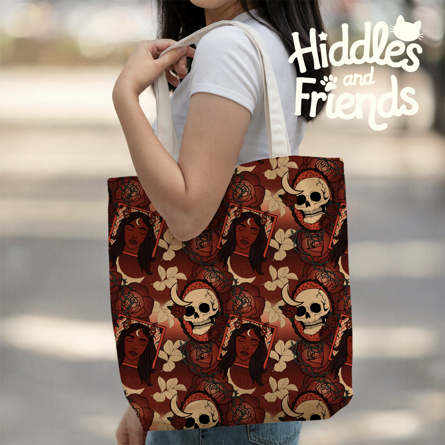 Crimson Witch Skull and Moon Seamless Pattern