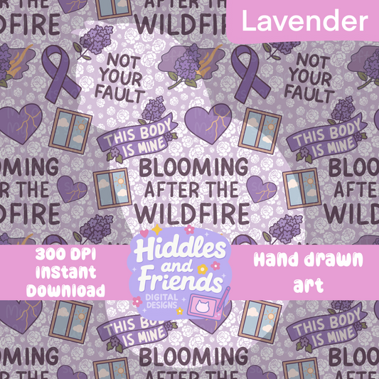 Blooming After the Wildfire – Seamless Background PNG (Galaxy, Lavender, or Dawn)