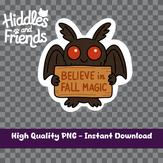 Believe in Fall Magic – Cute Mothman Digital Sticker