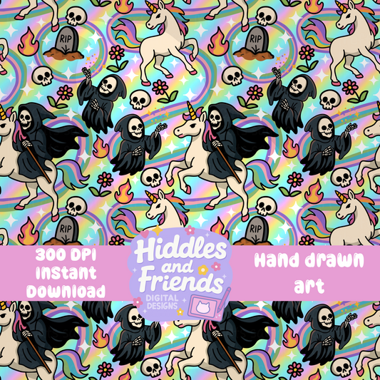 Grim Reaper Riding a Unicorn Seamless File