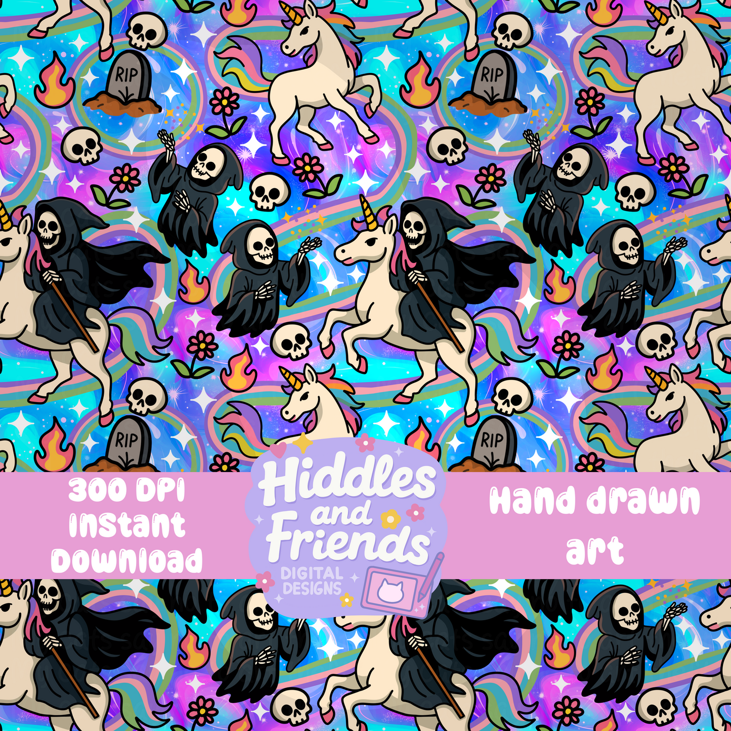 Grim Reaper Riding a Unicorn Seamless File