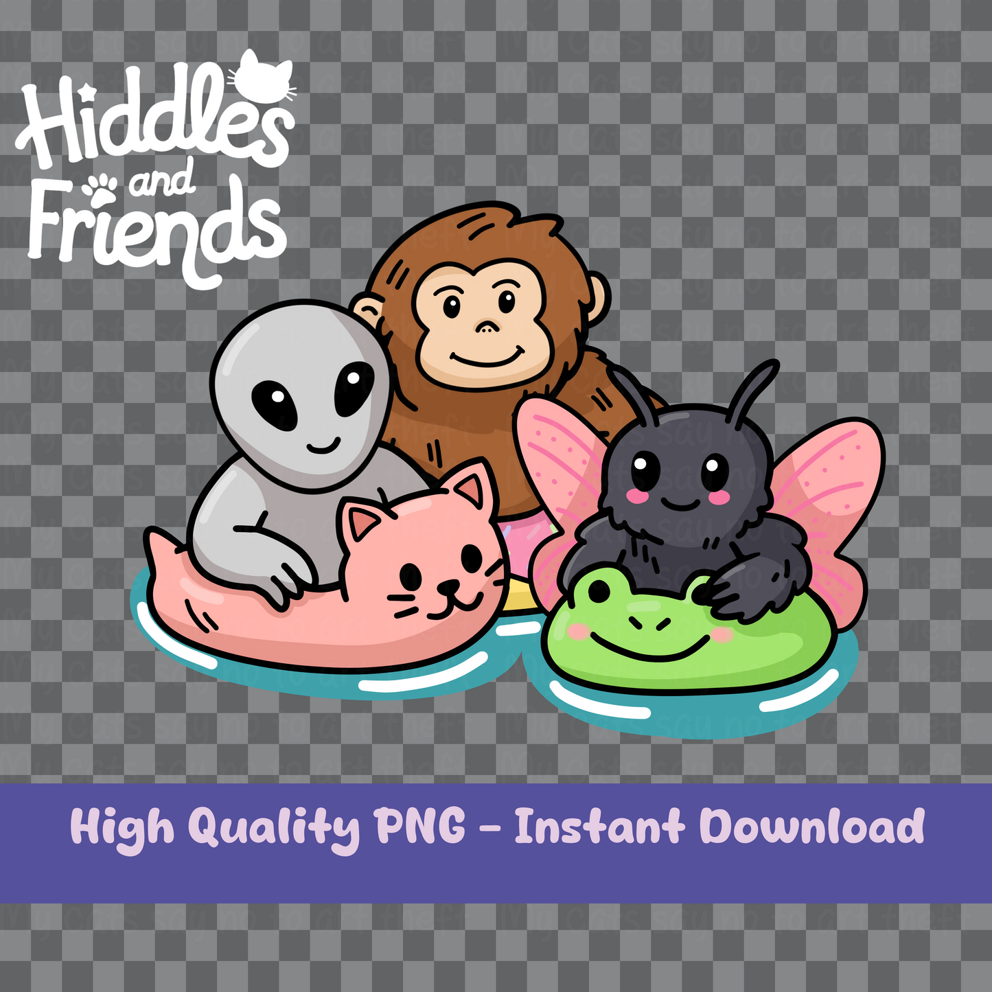 Alien, Mothman, Bigfoot & Friends on Pool Floats Digital Sticker