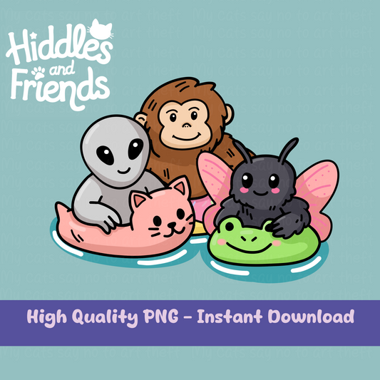 Alien, Mothman, Bigfoot & Friends on Pool Floats Digital Sticker