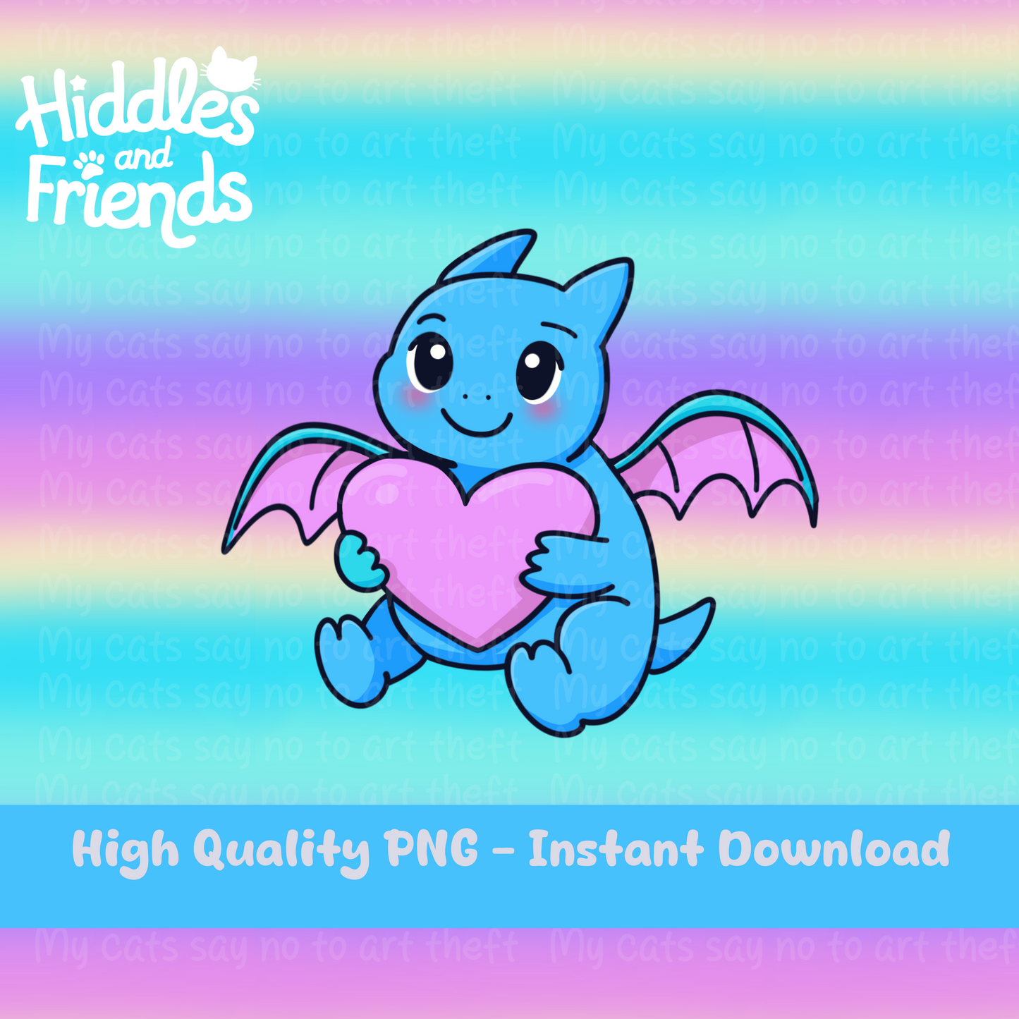 Blue Baby Dragon Hugging Heart Digital Sticker