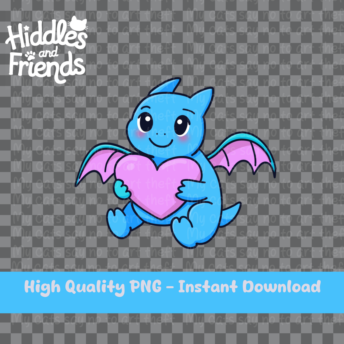 Blue Baby Dragon Hugging Heart Digital Sticker