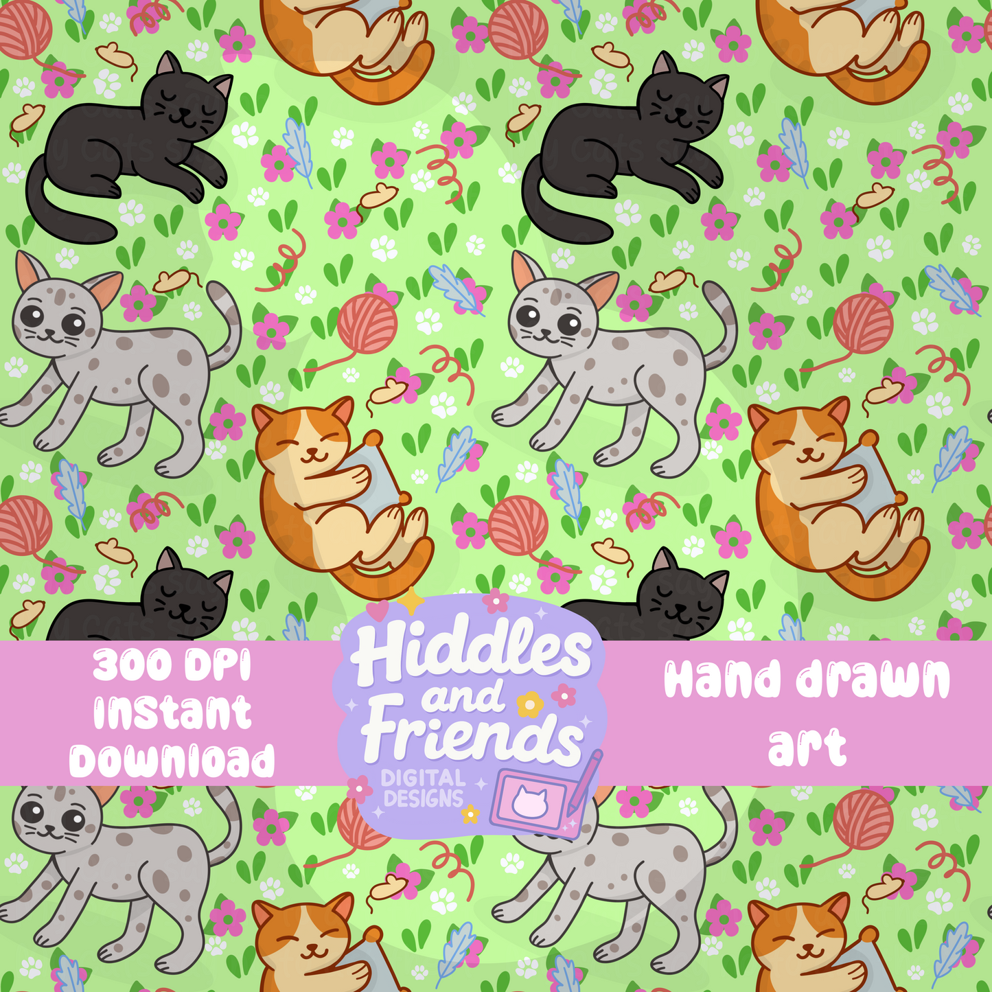 Whimsical Cats in a Spring Garden Seamless File