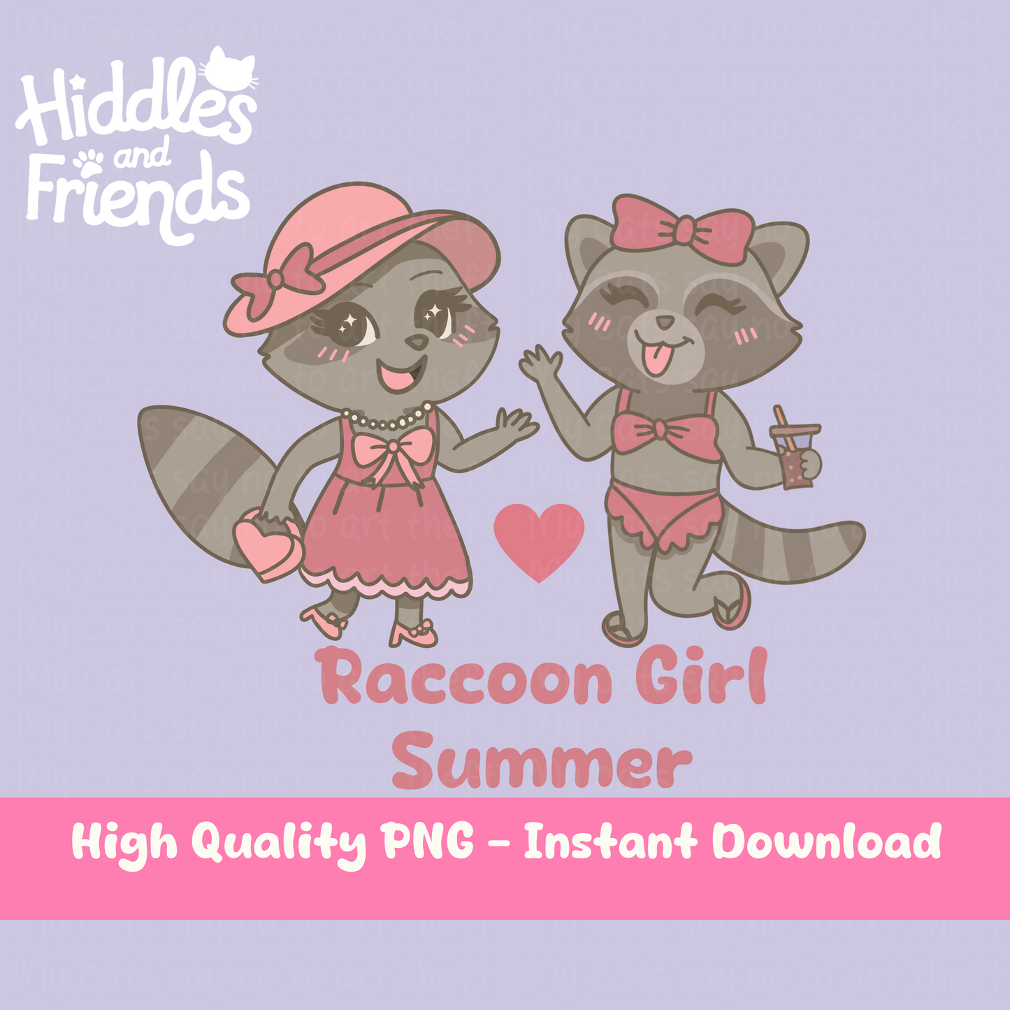 Raccoon Girl Summer PNG Sticker