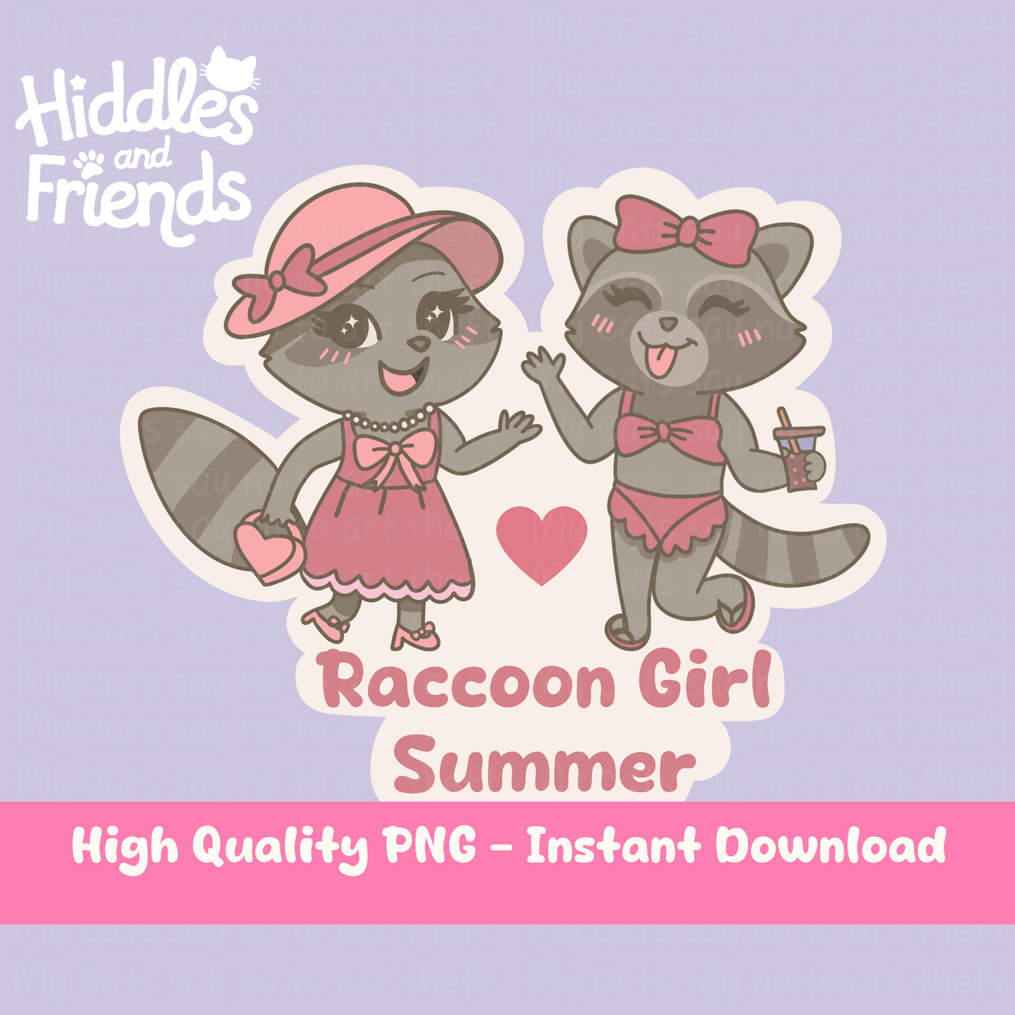 Raccoon Girl Summer PNG Sticker