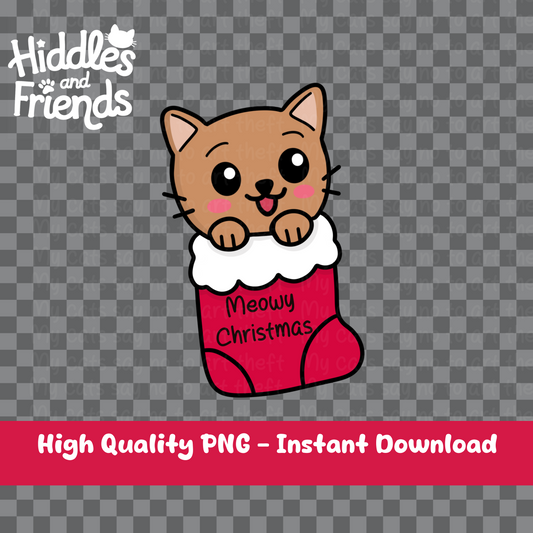 Christmas Cat in Stocking Digital Sticker