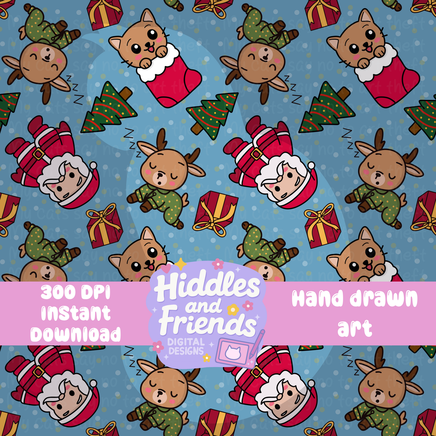 Christmas Cat and Reindeer Seamless File