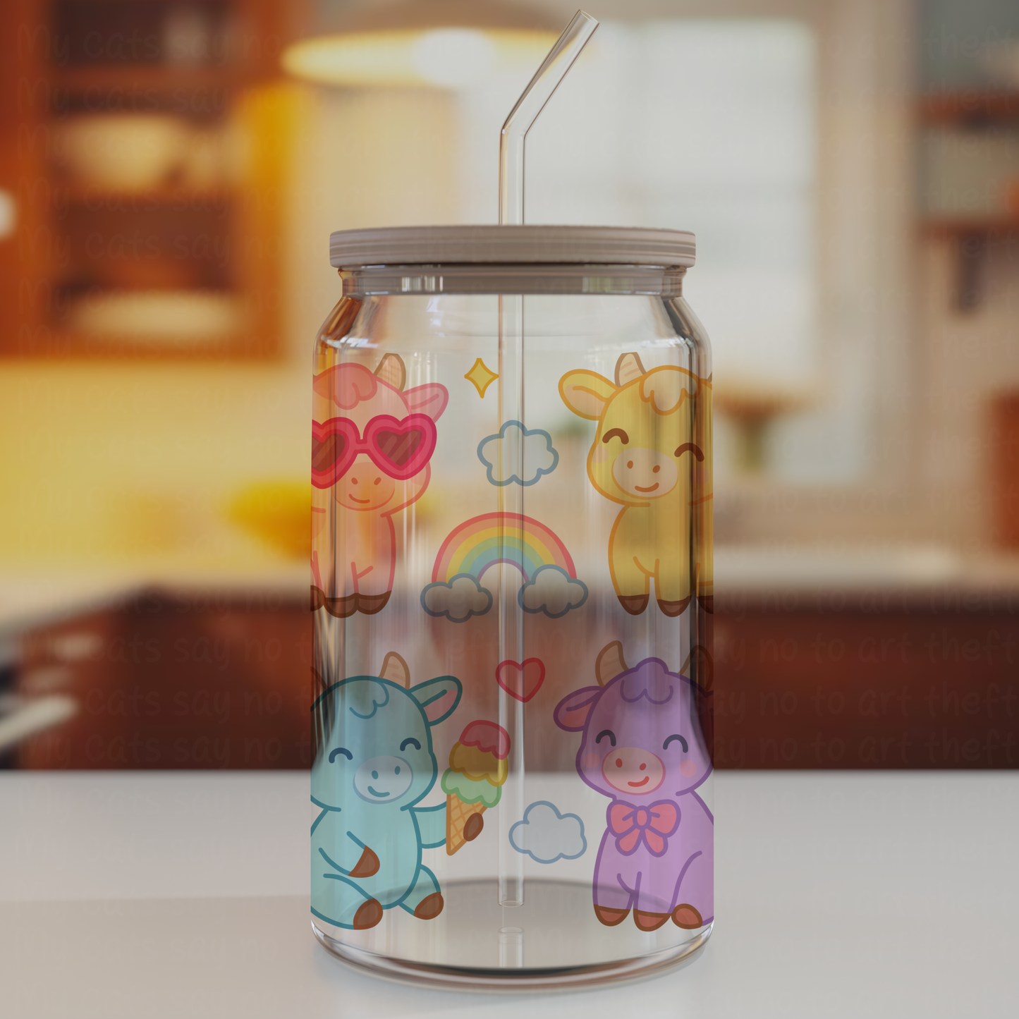 Pastel Summer Cows Glass Can Wrap