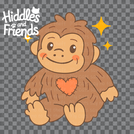 Digital Plush Bigfoot Sticker – Kawaii Heart-Patch Cryptid