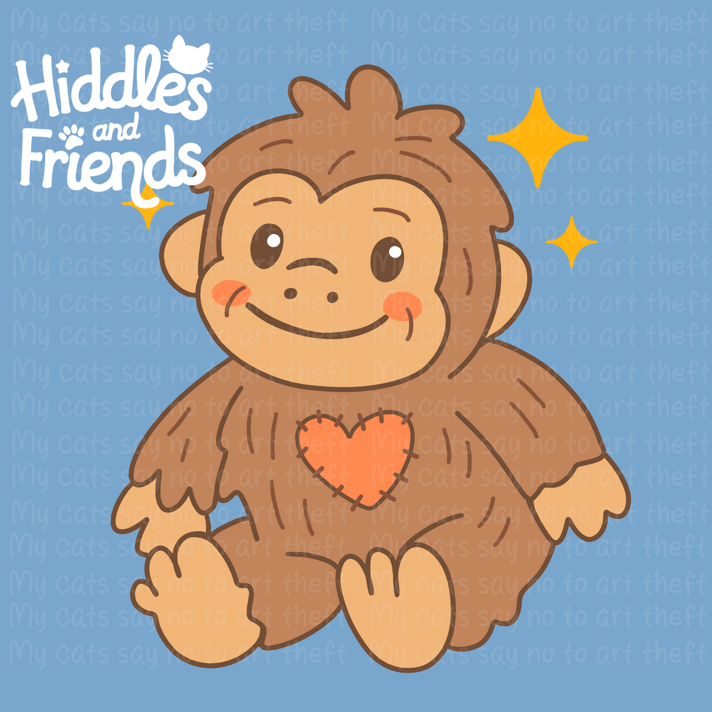 Digital Plush Bigfoot Sticker – Kawaii Heart-Patch Cryptid