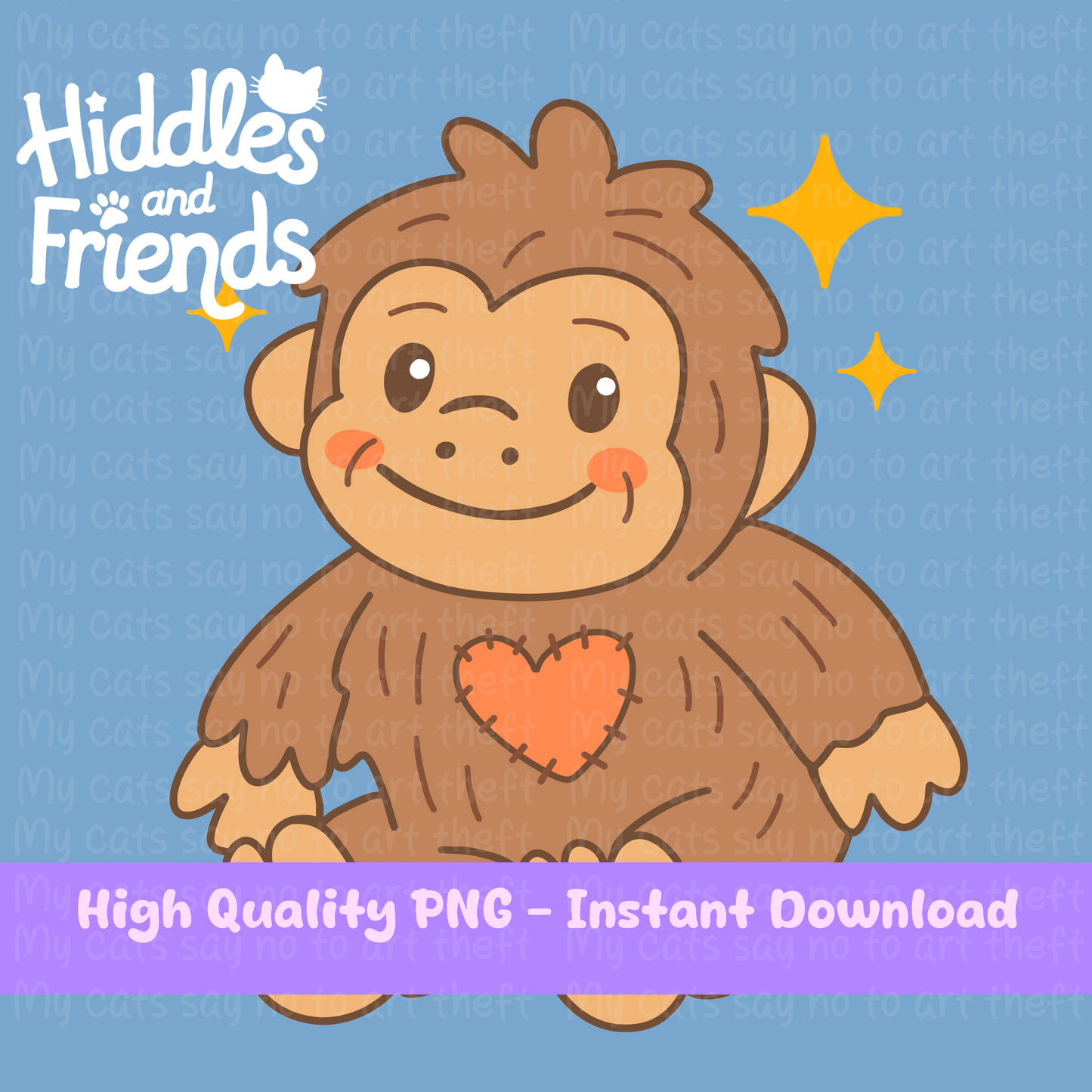 Digital Plush Bigfoot Sticker – Kawaii Heart-Patch Cryptid