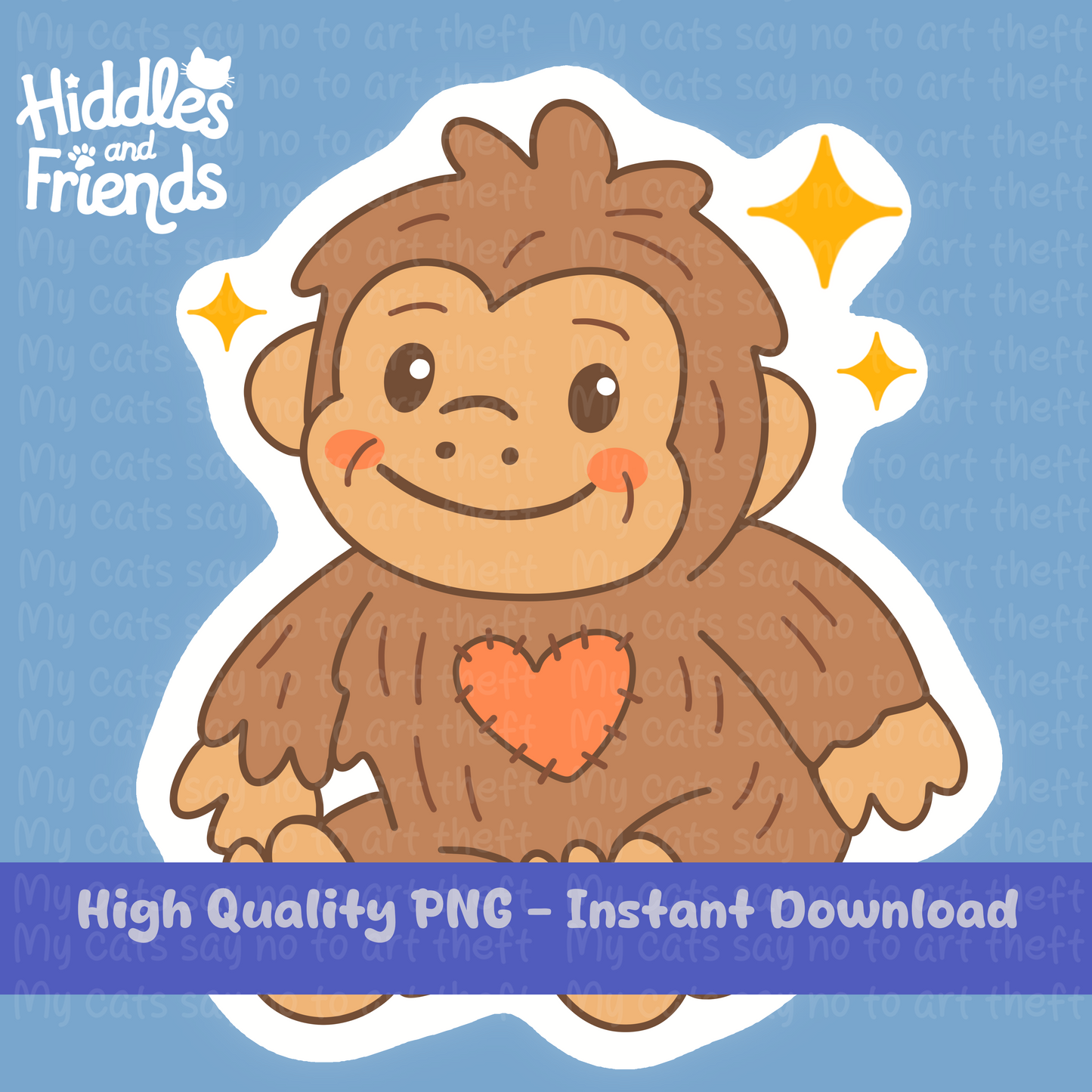 Digital Plush Bigfoot Sticker – Kawaii Heart-Patch Cryptid