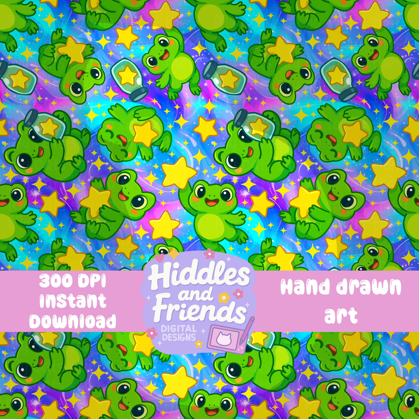 Starry Frogs Seamless Pattern