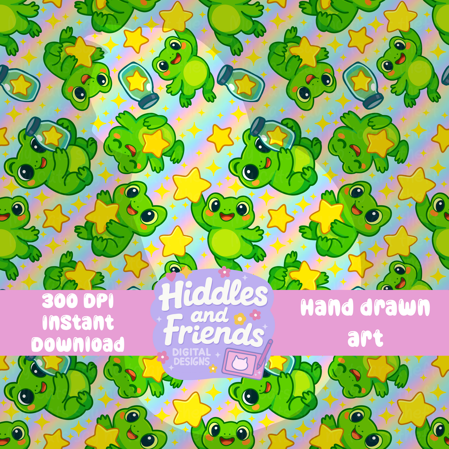 Starry Frogs Seamless Pattern
