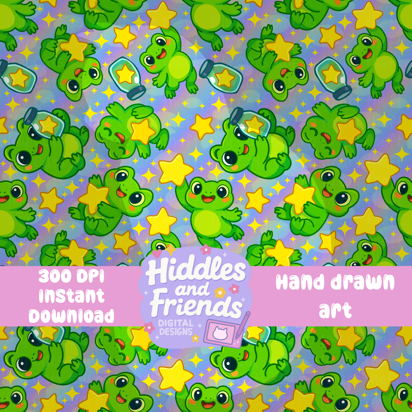 Starry Frogs Seamless Pattern