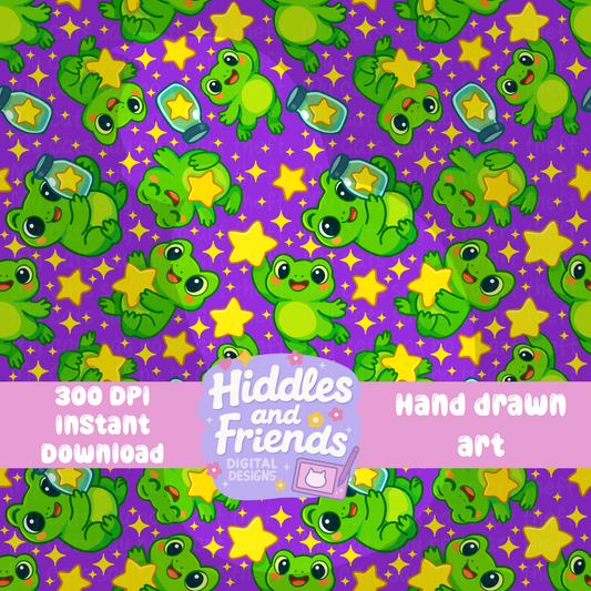 Starry Frogs Seamless Pattern