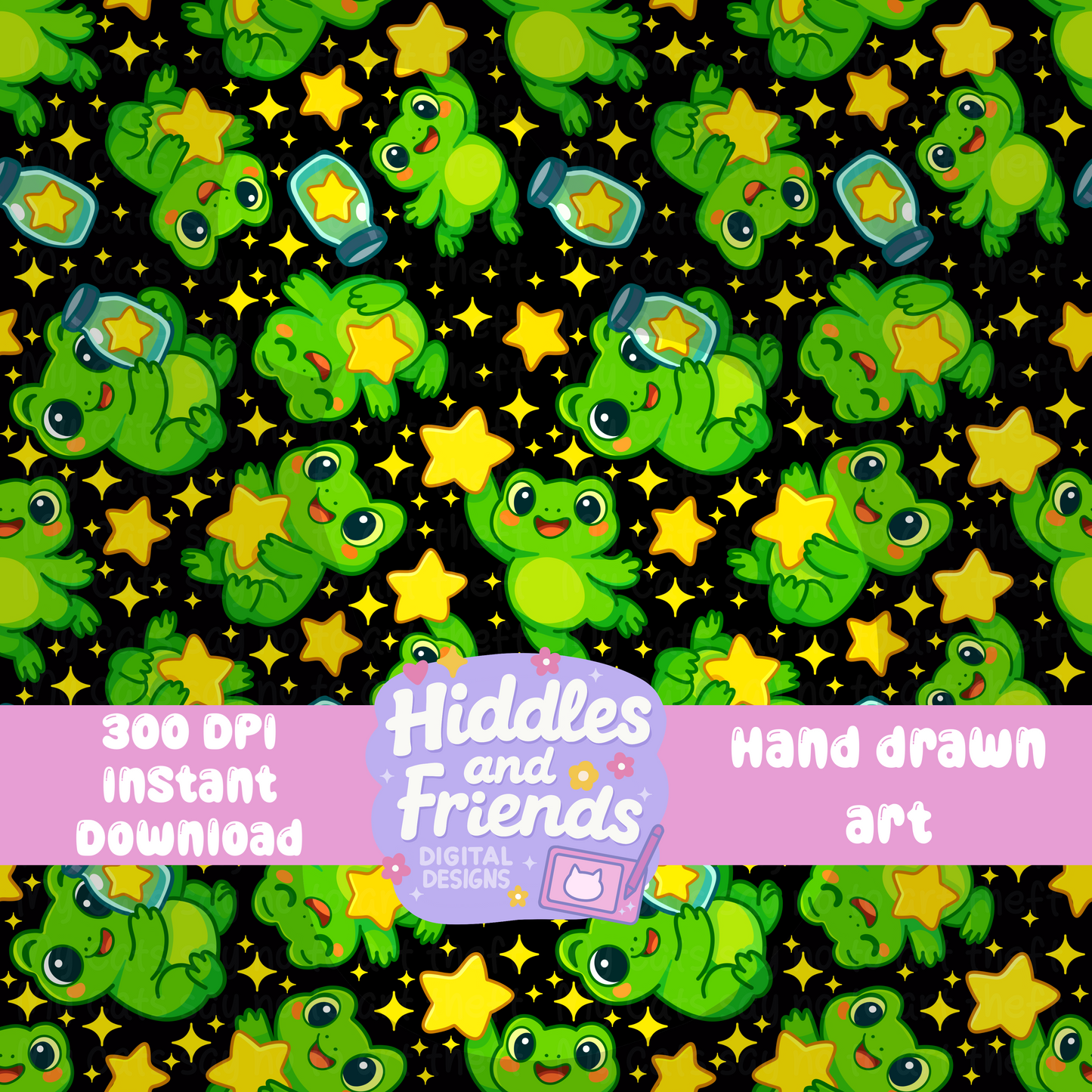 Starry Frogs Seamless Pattern