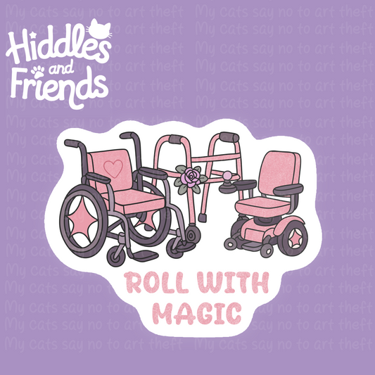 Roll With Magic – Coquette Pink Glitter Mobility Aid Sticker