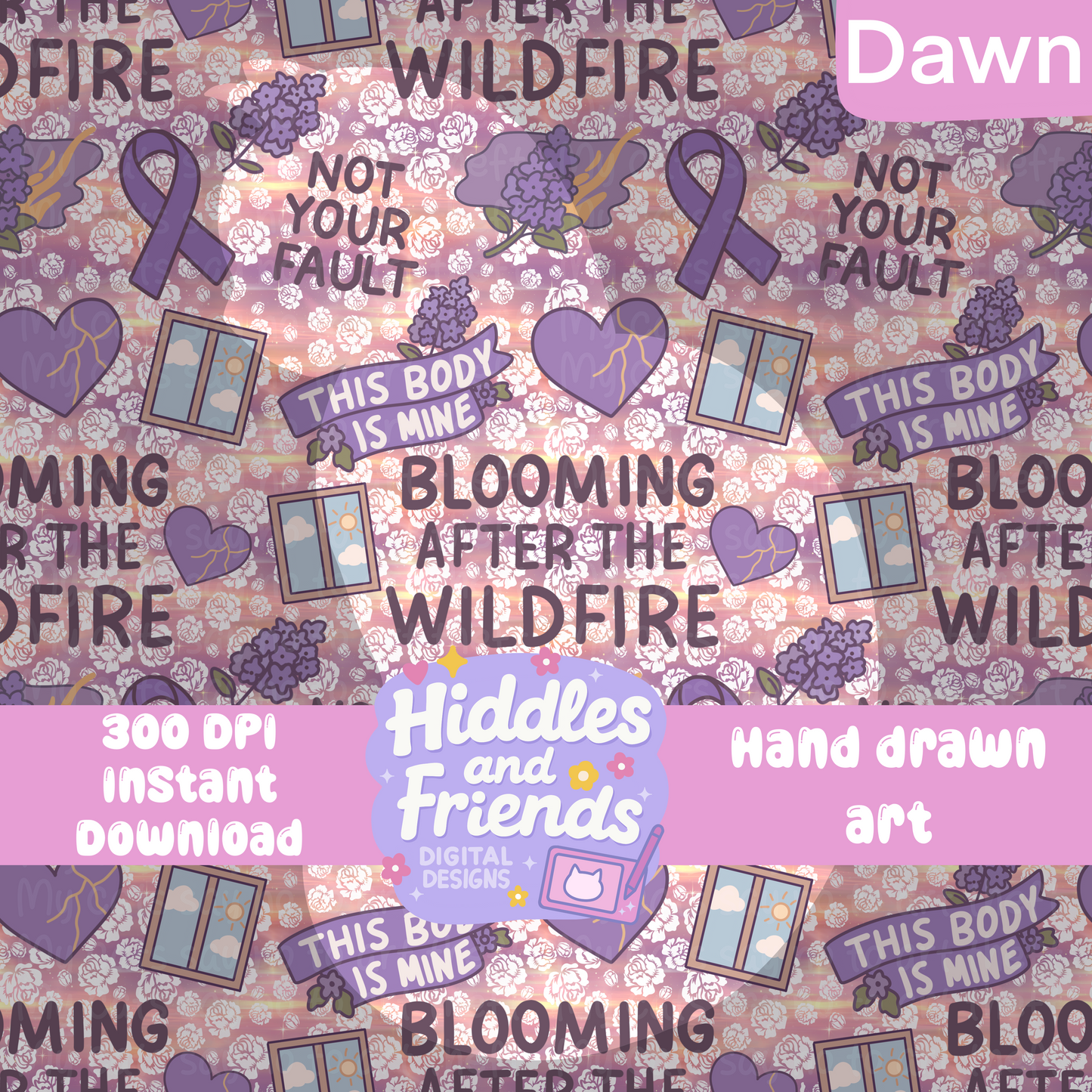 Blooming After the Wildfire – Seamless Background PNG (Galaxy, Lavender, or Dawn)