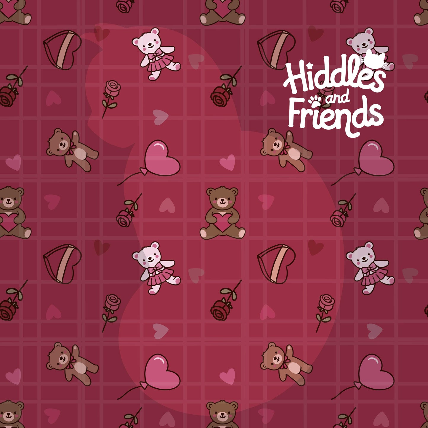 Red Valentine Bears & Roses Seamless Pattern