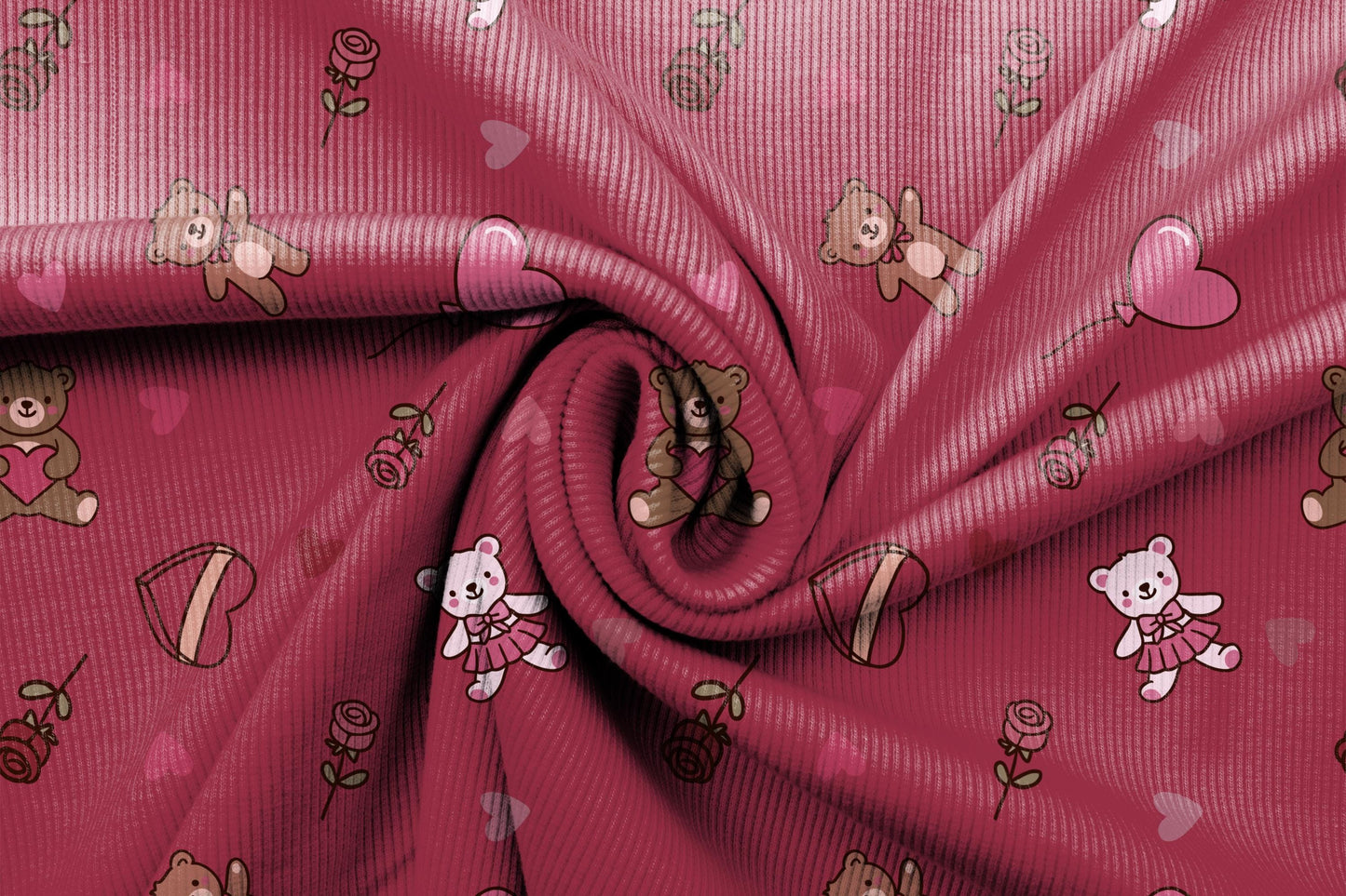 Red Valentine Bears & Roses Seamless Pattern