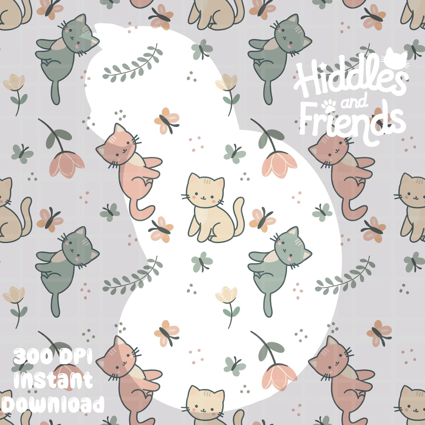 Kittens and Flowers Seamless Pattern