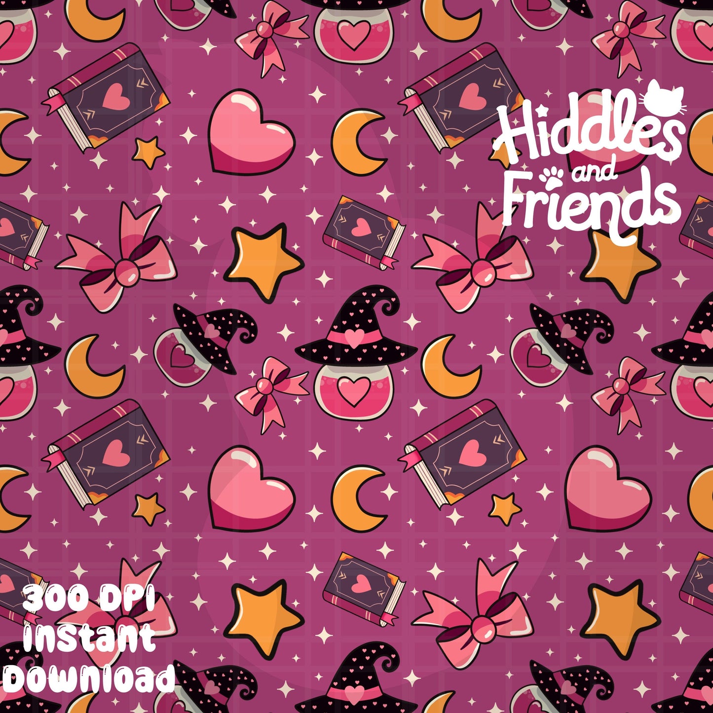 Pink Witchy Valentine Seamless Pattern