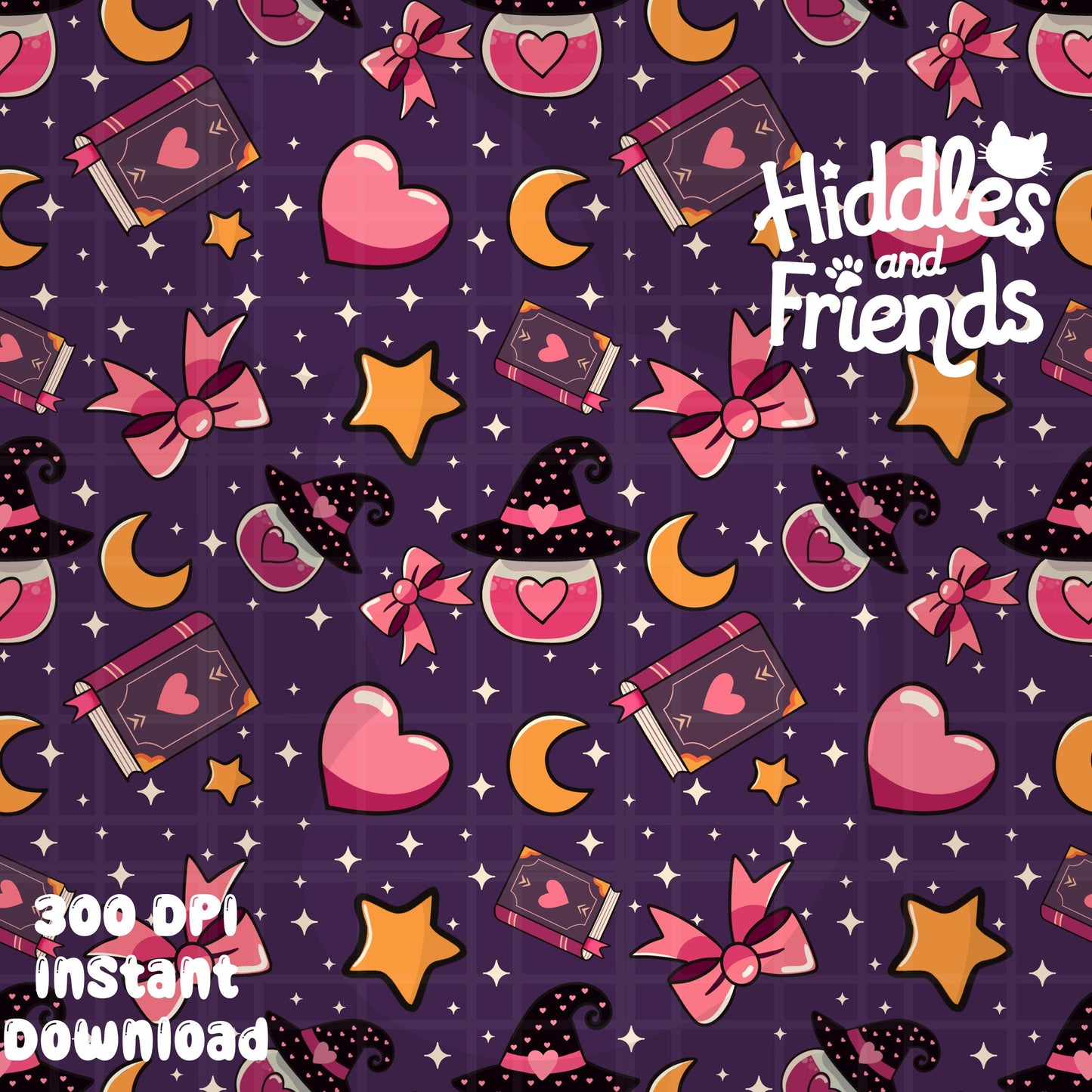 Purple Witchy Valentine Seamless Pattern