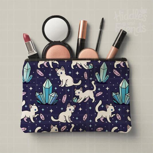 Blue Crystal Cats Seamless Pattern