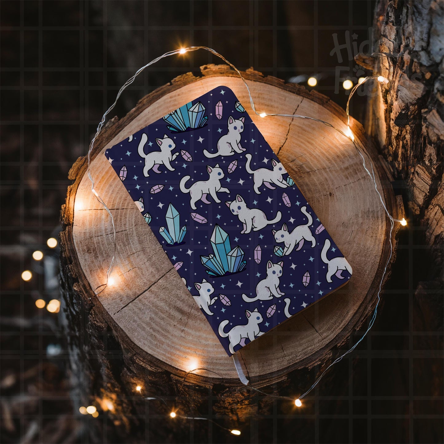 Blue Crystal Cats Seamless Pattern