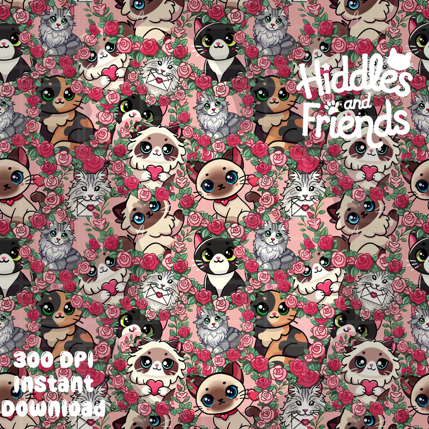 Valentine Cats Collage Seamless Pattern