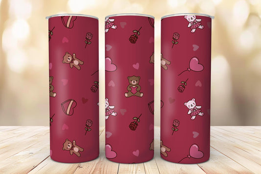 Red Valentine Bears & Roses Seamless Pattern