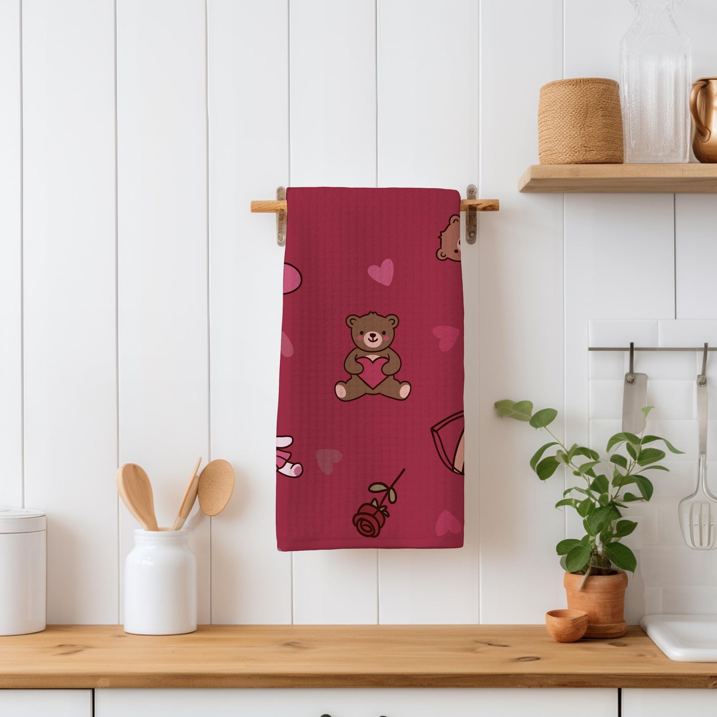 Red Valentine Bears & Roses Seamless Pattern