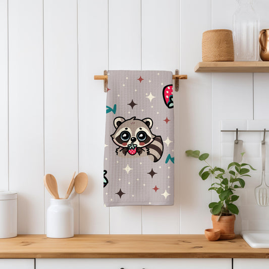Raccoon with Strawberry Seamless Pattern
