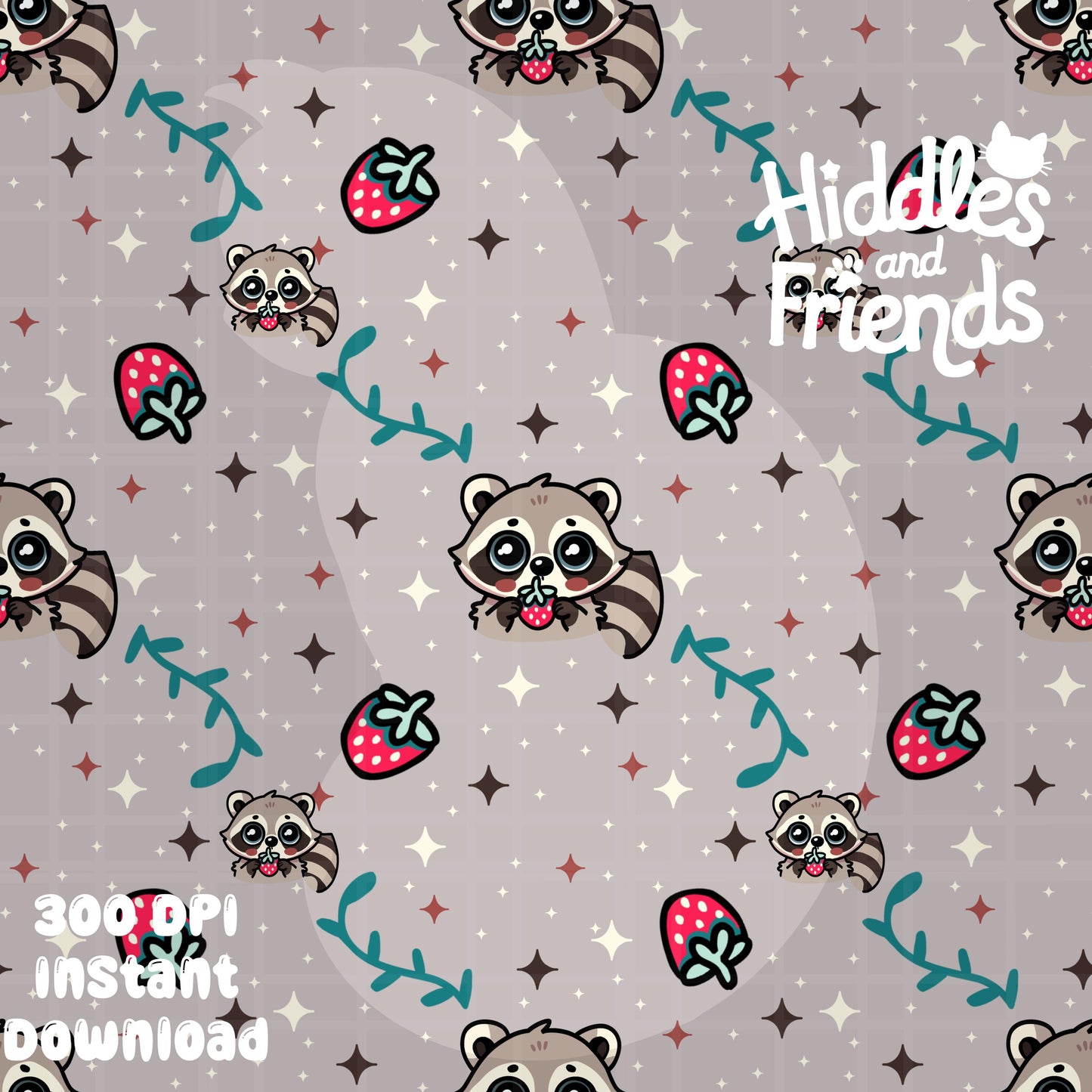 Raccoon with Strawberry Seamless Pattern