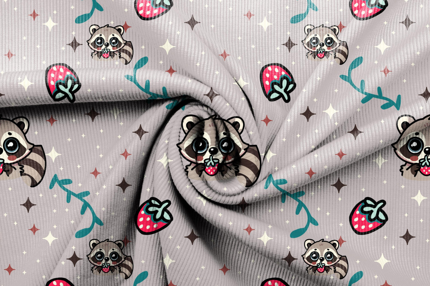 Raccoon with Strawberry Seamless Pattern