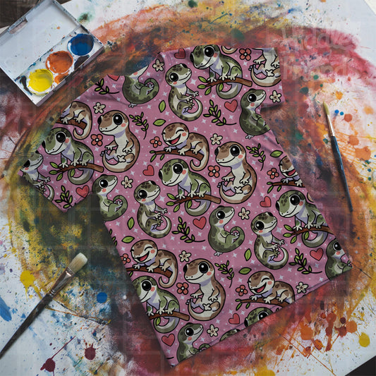 Pink Leachie Geckos Seamless Pattern