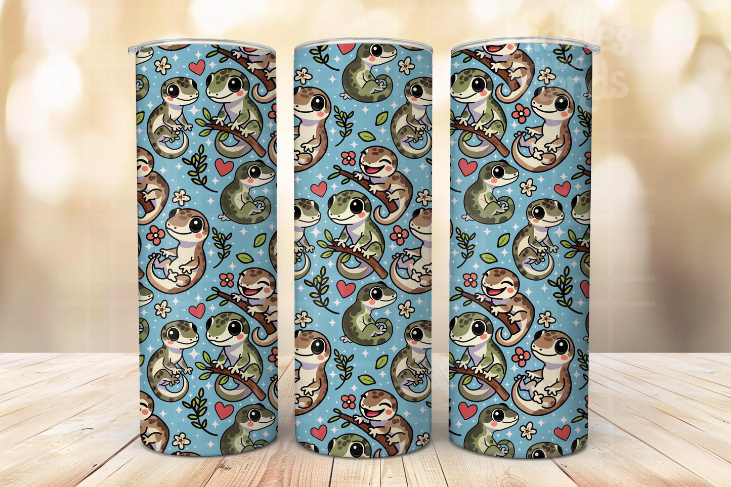 Blue Leachie Geckos Seamless Pattern
