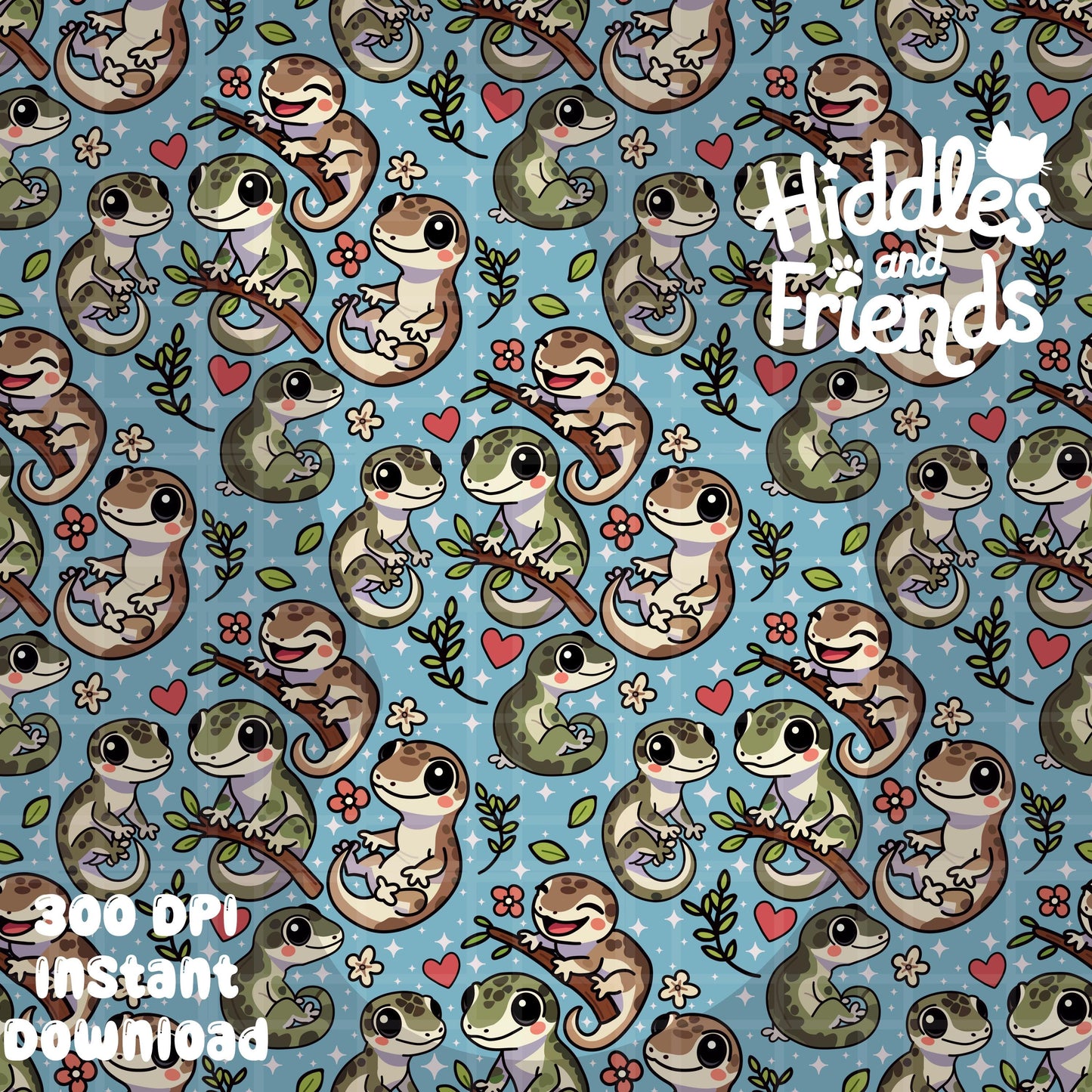 Blue Leachie Geckos Seamless Pattern