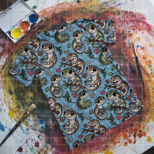 Blue Leachie Geckos Seamless Pattern