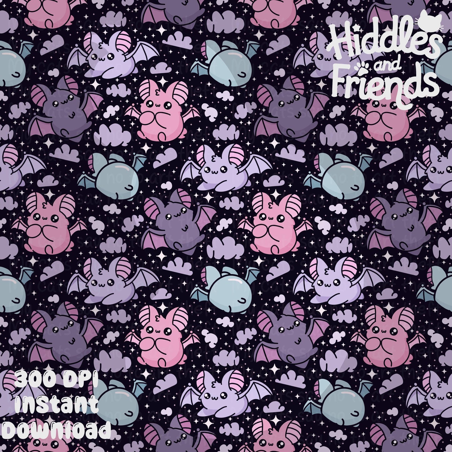 Black Pastel Bats Seamless Pattern