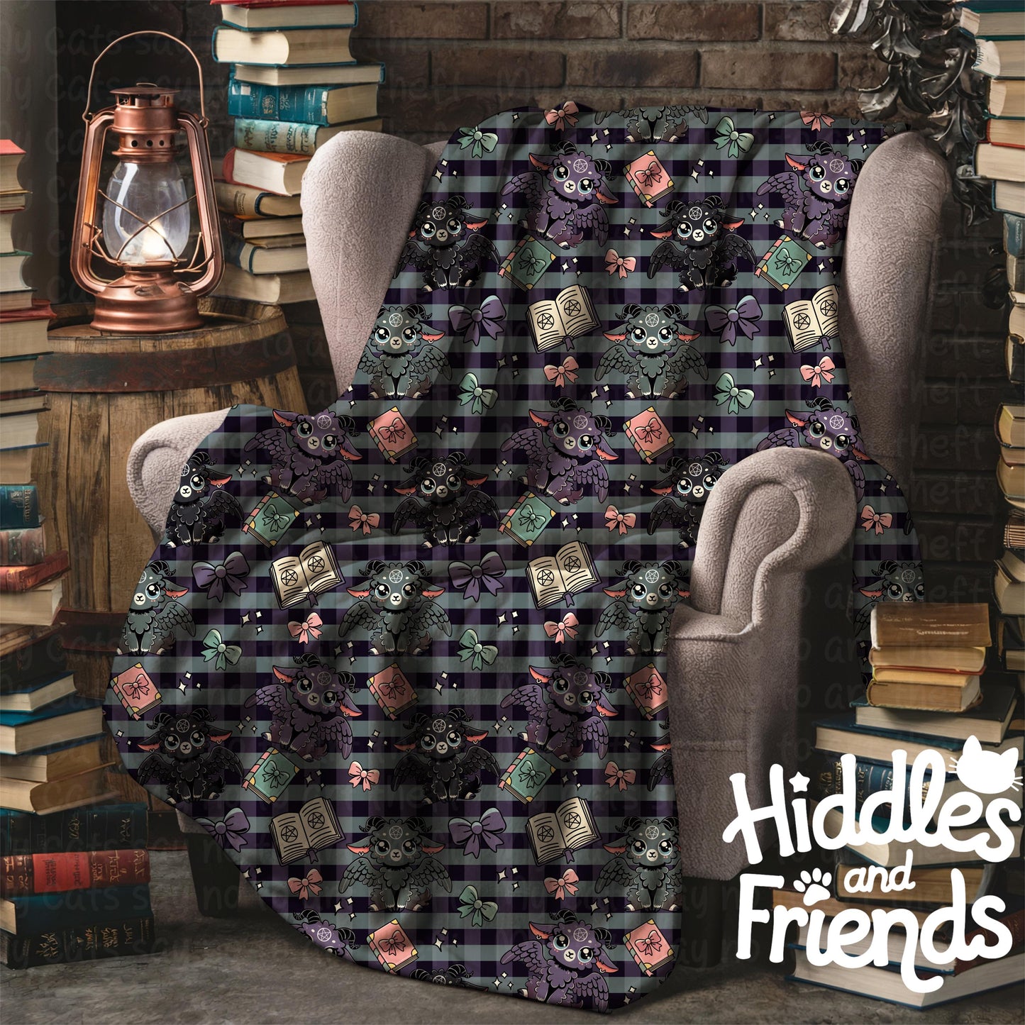 Cute Baphomet Spellbooks & Bows Seamless Pattern