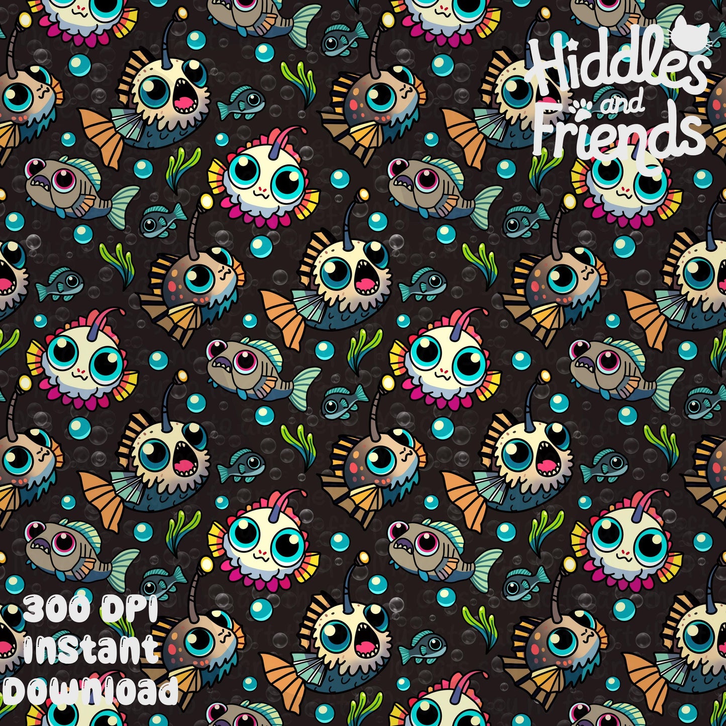 Cute Anglerfish Seamless Pattern