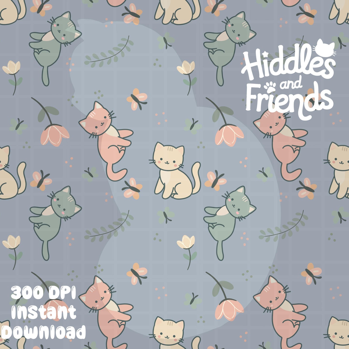 Kittens and Flowers Seamless Pattern